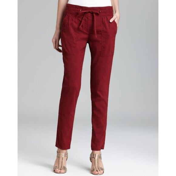 Theory Navy Sidonia Casual Linen Blend Ankle Straight Leg Pants Size Medium - Picture 1 of 10